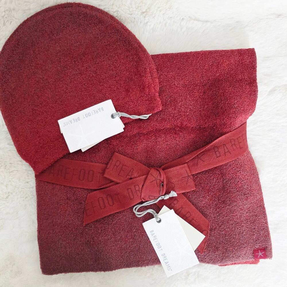 Barefoot Dreams CozyChic Lite Confetti Scarf Beanie Set Crimson Red Unisex NWT